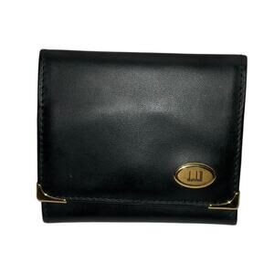 DUNHILL Black Genuine Calf Skin Leather Coin Card Case